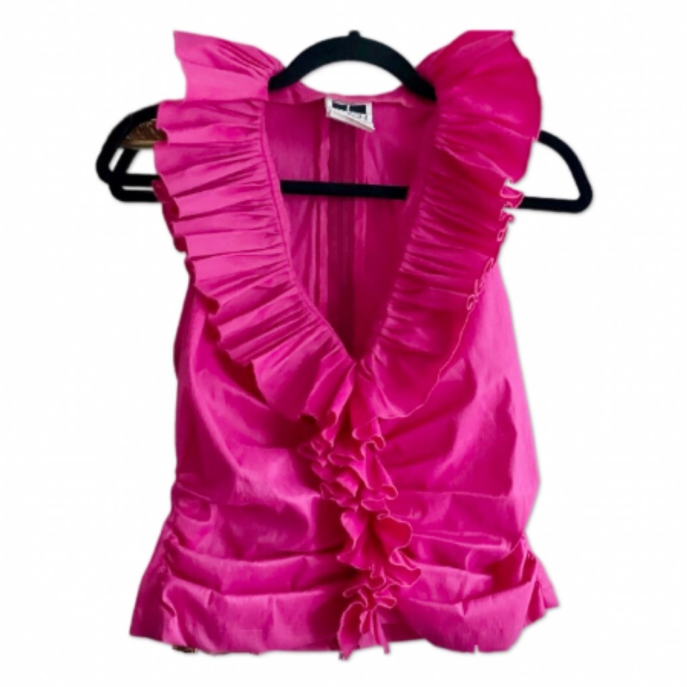 Tadashi Shoji Neiman Marcus Vintage Pink Ruffle Top | Size 8
